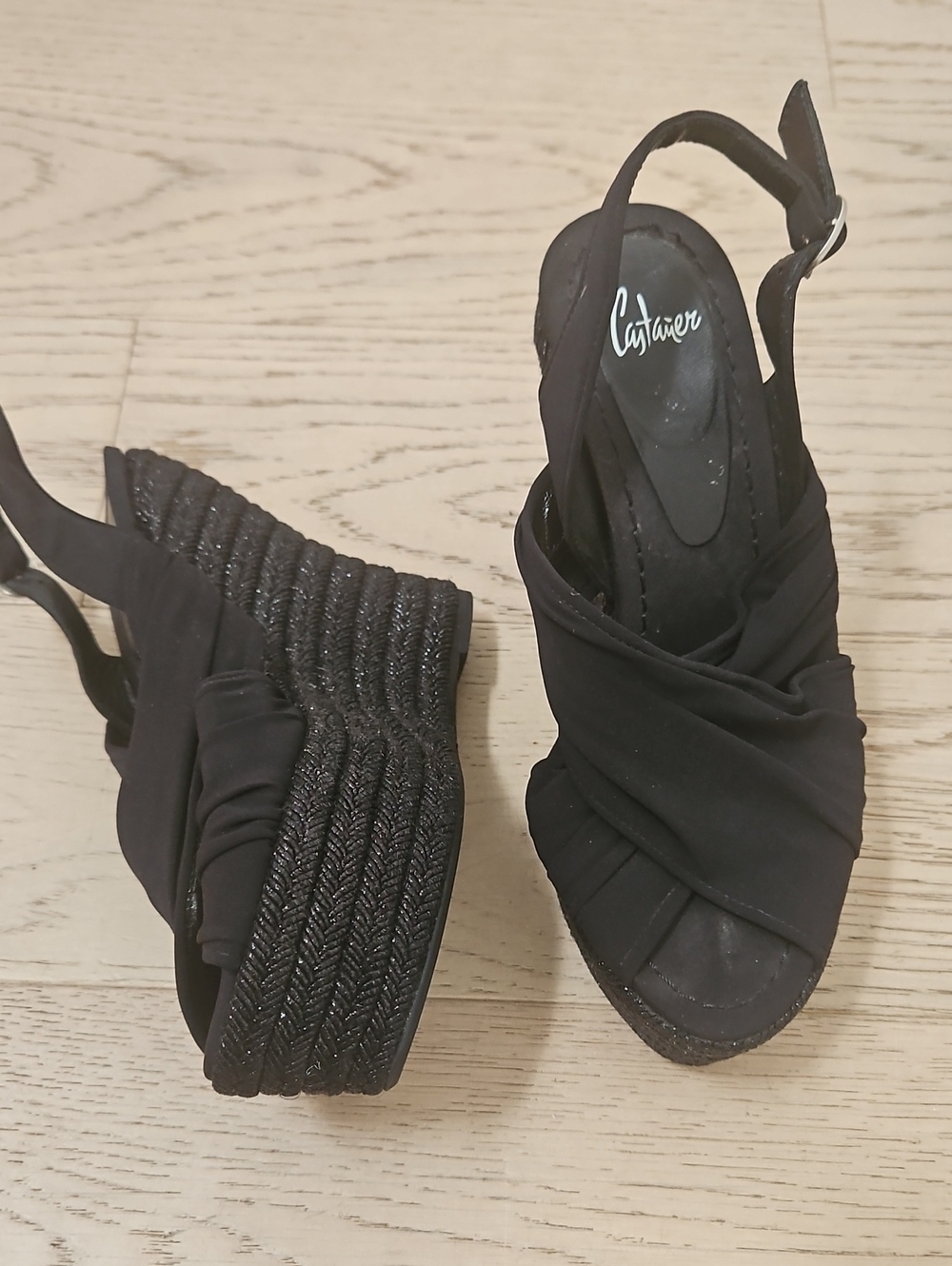 Castaner Black Knotted-Top Platform Slingback Sandals